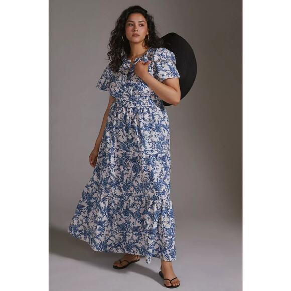 nwt by ANTHRPOLOGIE sz XL Somerset Maxi Dress Delft Blue Motif - Picture 2 of 7
